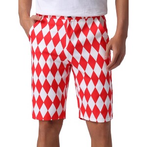 INSPIRE CHIC Men's Regular Fit Flat Front Contrasting Colors Argyle Pattern Shorts - 1 of 4