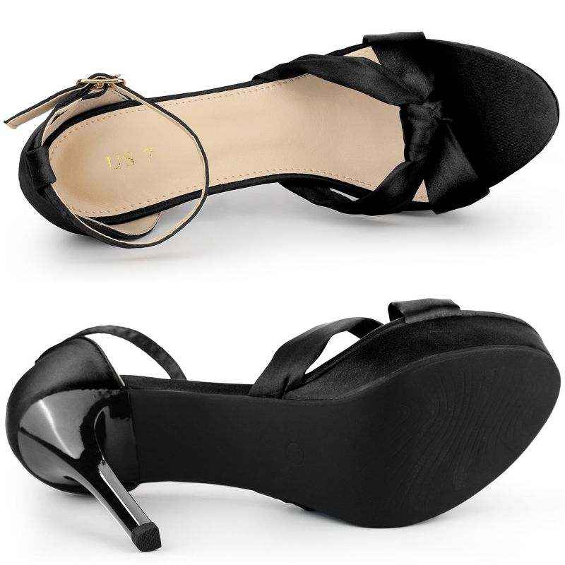 Allegra K Women's Satin Twist Knot Platform Contrast Stiletto Heel Sandals, 4 of 6