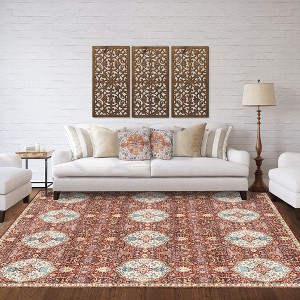 Crystal Print Kiran Moroccan Bohemian Medallion Tile Indoor Livingroom Dining Bedroom Flat Pile Easy Care Area Rug - 1 of 4