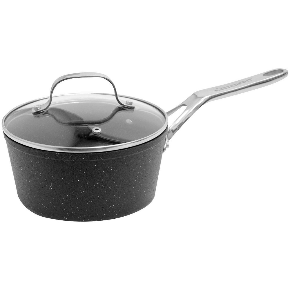 The Rock by Starfrit 2qt Aluminum Saucepan with Glass Lid and Stainless Steel Handle Black