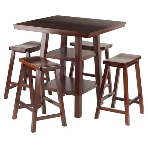 5pc Orlando 2 Shelves Counter Height Dining Set With Saddle Seat