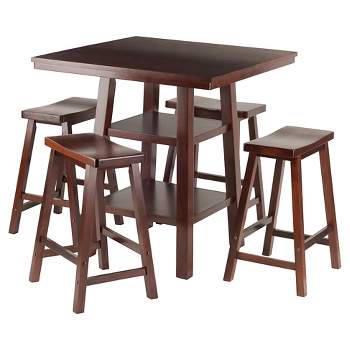 5pc Orlando 2 Shelves Counter Height Dining Set with Saddle Seat Wood/Walnut- Winsome
