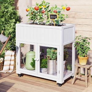 MAYEERTY 35.4''x17.7''x37.4'' Mini Cold Frame, 2-Door Greenhouse with Wheels, Indoor Outdoor, Black - 1 of 4