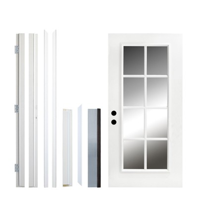 PexFix 36"x80" 8 Lite Full Lite Clear Glass Right Hand Inswing Fiberglass Entrance Door 6-9/16 Door jamb White Primed Fiberglass Knock Down Front Door