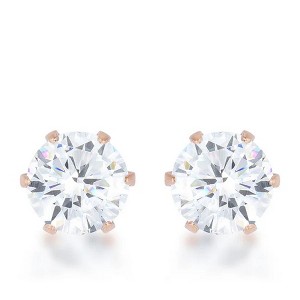 ShineHigh Reign 3.4ct Round CZ Stud Earrings for Women – Rose Goldtone Stainless Steel Post Back Earrings with 6mm Cubic Zirconia - 1 of 1