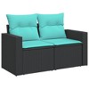 vidaXL Patio Sofa Set with Cushions - 3 Piece Outdoor Furniture, Black PE Rattan with Blue Cushions - 4 of 4