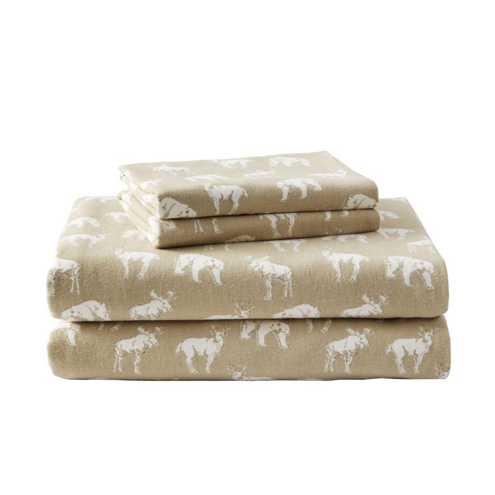 Photos - Bed Linen Eddie Bauer Twin Patterned Flannel Sheet Set Tan  