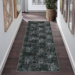 Low Pile Plaid Indoor Area Rug in Charcoal - Stain & Slip-Resistant Low Maintenance Washable Carpet - 1 of 4