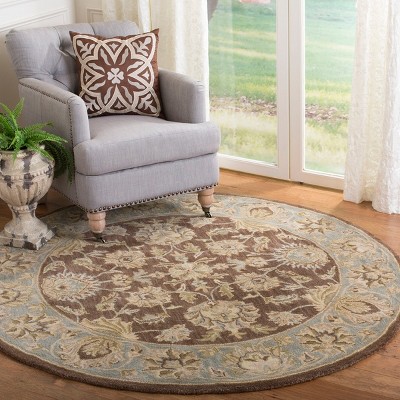 Handmade Round Blue and Brown Wool Tufted Area Rug