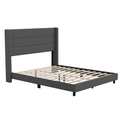 Taylor & Logan Queen 47" High Hilton Platform Bed Charcoal: Wingback Design, No Box Spring Needed