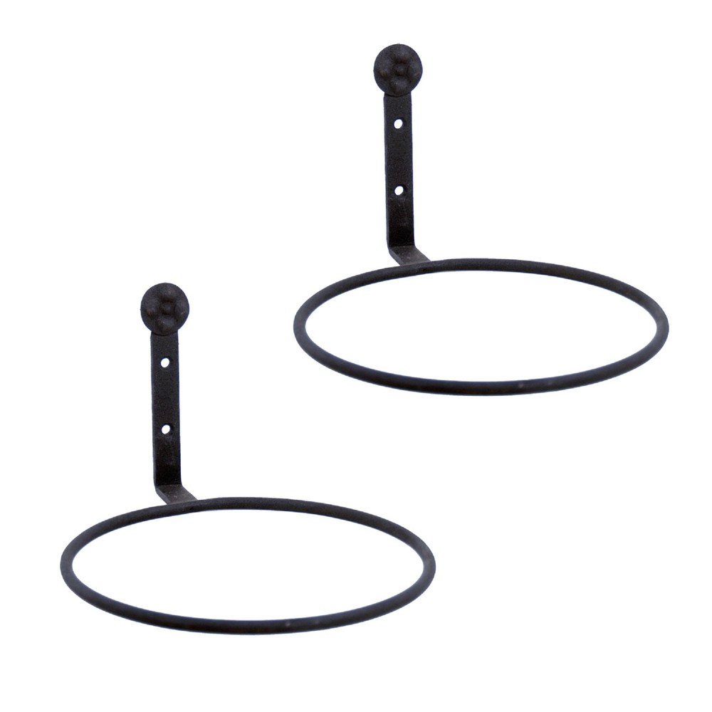 Set of 2 8" Wall Mounted Flower Pot Holder Ring Brackets Black Powder Coat - ACHLA Designs