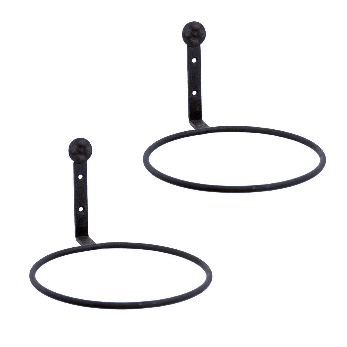 Set of 2 8" Wall Mounted Flower Pot Holder Ring Brackets Black Powder Coat - ACHLA Designs