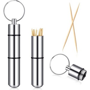 Pocket Toothpick Holder Waterproof Aluminium Alloy Toothpick Box Metal Pill Case with Key Ring, 2.8x0.6 Inch, Portable - 1 of 4