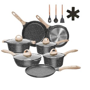 Itopfox Non Stick Induction Cookware Set, 19 Pcs Includes Frying Pan, Saucepan, Sauté Pan, Griddle Pan, PFOA Free for All Stoves - 1 of 4