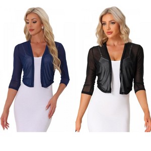 INSPIRE CHIC Women's 3/4 Sleeve Open Front Mesh Sheer Chiffon Bolero Shrug 2 Packs - 1 of 4