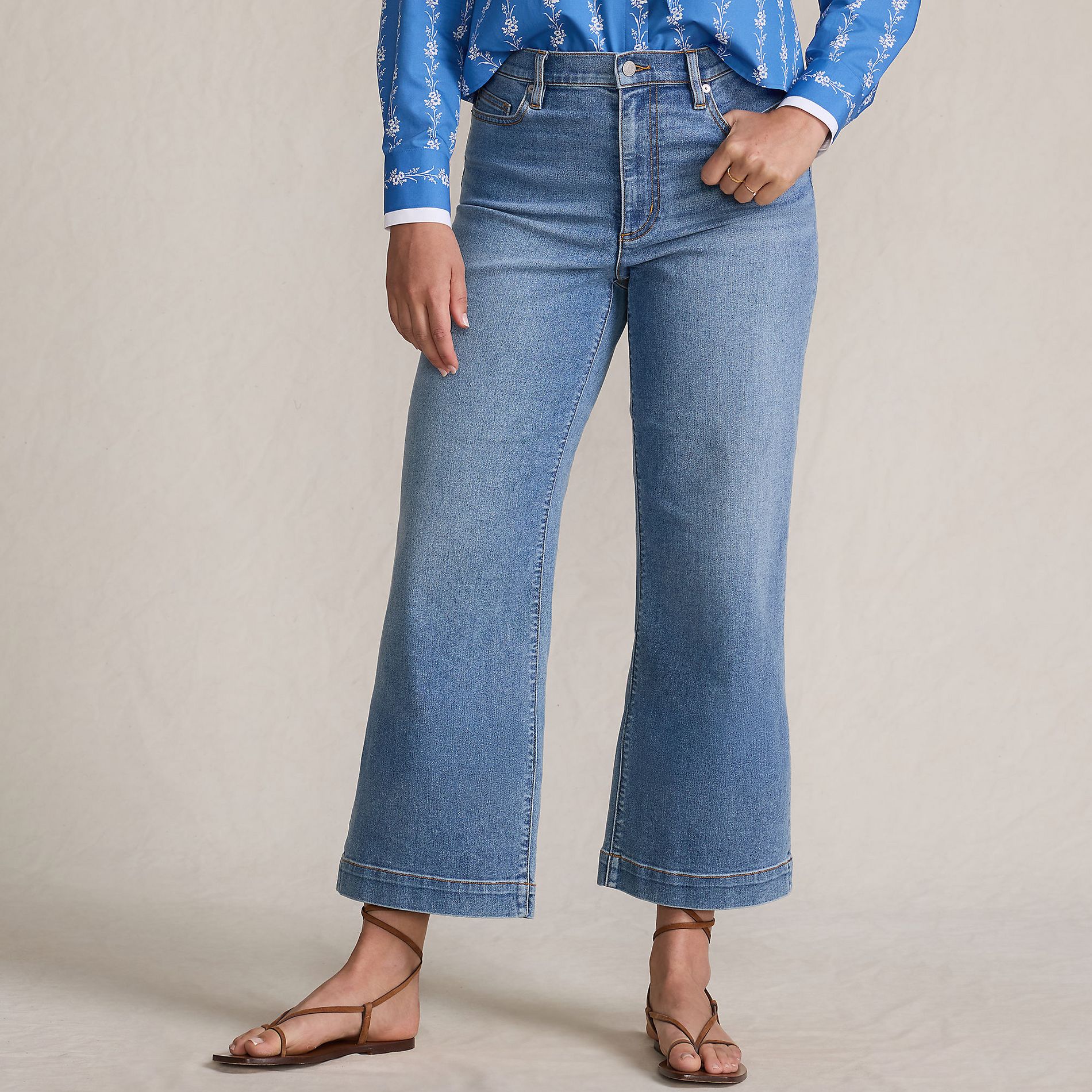 Lands' End Women's Recover Denim High Rise Wide Leg Crop Jeans