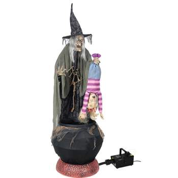 Seasonal Visions Animated Stew Brew Witch with Fog Machine Halloween Decoration - 80 in x 40 in x 45 in - Black