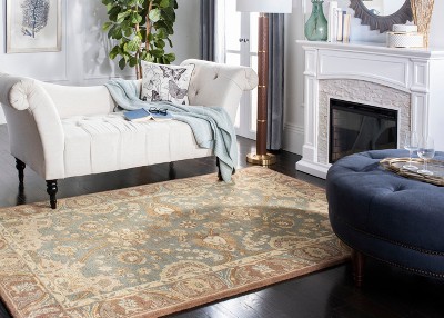 Handmade Teal and Camel Floral Wool Area Rug