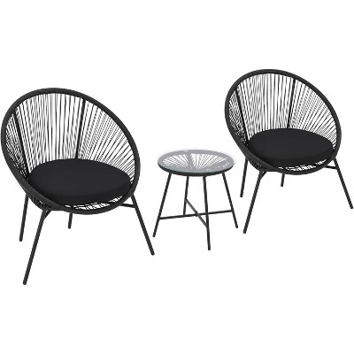 3-Piece Acapulco Patio Set – All-Weather Woven Chairs & Tempered Glass Table for Balcony/Deck