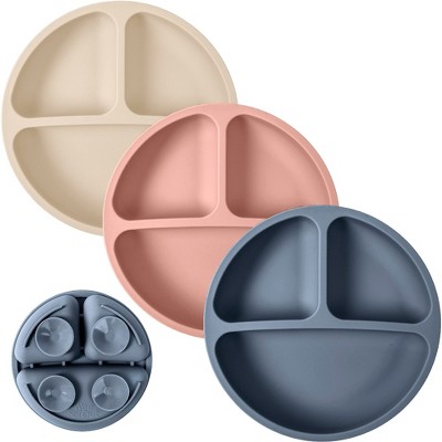 WeeSprout Suction Plates for Babies & Toddlers | 100% Silicone | Plates Stay Put with Suction Feature | Divided Design | 3 Pack