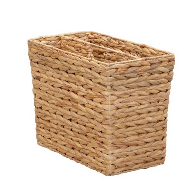 Household Essentials Side-by-Side Magazine Rack Hyacinth: Handwoven Rectangle Basket, Light Brown, 17" Width, 13" Height