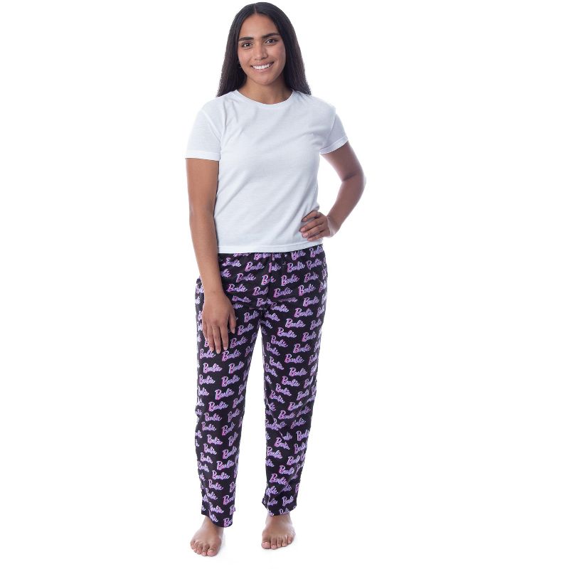 Mattel Womens' Barbie Logo All Over Print Loungewear Sleep Pajama Pants Black, 4 of 5