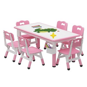 Kids Table and Chair Set - Height Adjustable for Ages 2-10, Graffiti Desktop, Non-Slip Legs - 1 of 4