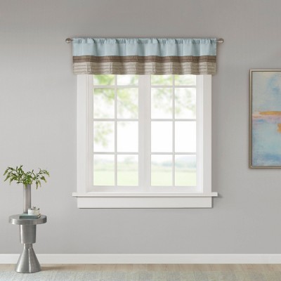 Blue and Tan Polyoni Pintuck Window Valance