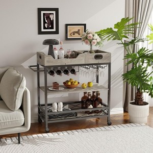 GustoWave 3 Tier Bar Serving Cart with Wine Rack and Glasses Holder for Kitchen, Dining Room - 1 of 4