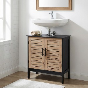 Evideco French Home Goods Under Sink Cabinet with U-Shaped Cut-Out, Double Vented Doors, Black and Brown - Bergen Collection - 1 of 4