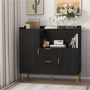 Buffet Cabinet with Drawers（of 2 set), 40" Sideboard Buffet Storage Cabinet with Shelves and Doors - 1 of 4