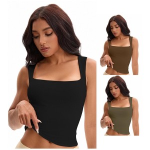 INSPIRE CHIC Women's 3 Pcs Square Neck Plain Back Sleeveless Tank Tops Basic Fitted Camisoles - 1 of 4