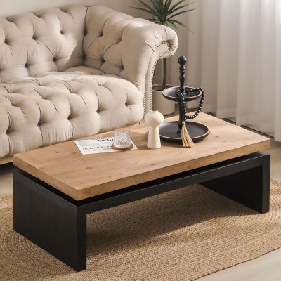 Rectangle Wood Coffee Table,47" Mid Century Modern Farmhouse Wooden Coffee Tables for Living Room Natural Solid Firwood Tabletop-Cuddlewood