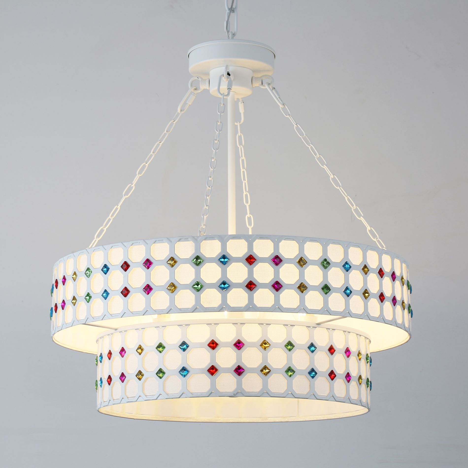Bella Depot White 6-light 2-Tier Colored Chandelier Dimmable Lighting Adjustable Vintage Pendant Light for Hallway, Kitchen Island