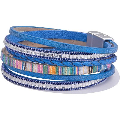 Trendy Layered Boho Leather Wrap Bracelets with Magnetic Clasp, Stackable Bohemian Jewelry Gifts for Women