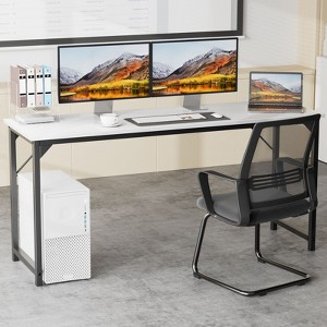 JIONJOY 63" Computer Desk - Reinforced Home Office Writing Table, Modern Simple Style - White - 1 of 3