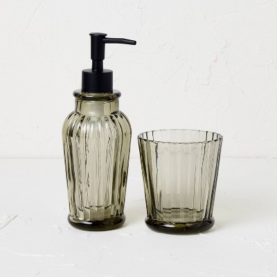 2pc Tall Soap Pump Set Gray - Opalhouse™ designed with Jungalow™: Glass Dispenser & Tumbler, Spot Clean