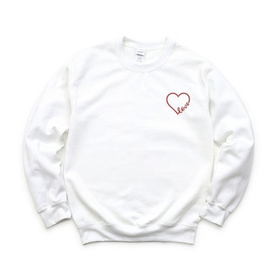 Simply Sage Market Women's Graphic Sweatshirt Embroidered Love Cursive Heart