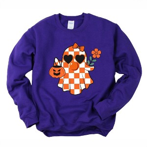 Simply Sage Market Women's Graphic Sweatshirt Checkered Girl Ghost - 1 of 4