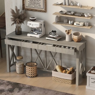 60'' Acacia Wood Console Table with Storage,Modern Farmhouse Entryway or Sofa Table for Hallway or Dining Room–The Pop Home