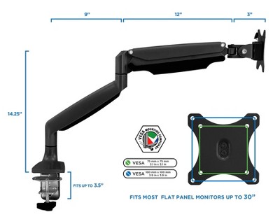 Black Adjustable Aluminum and Steel Single Monitor Desk Mount
