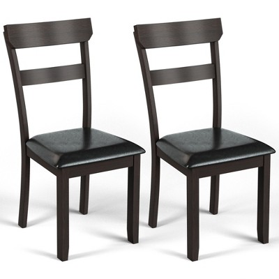 Costway Set of 2 Dining Chairs W/ Rubber Wood Frame & Upholstered Faux Leather Seat