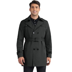 INSPIRE CHIC Men's Business Double Breasted Notched Lapel Winter Trench Coat - 1 of 4