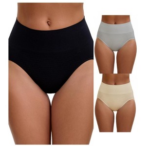 INSPIRE CHIC Women's High Waist Tummy Slimming Elastic Briefs Breathable Butt Lifter Underwear 3 Packs - 1 of 4