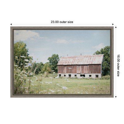 Sun Drenched Barn Framed Canvas Print in Rustic Wood