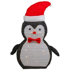 Northlight 28" LED Lighted Tinsel Penguin in Santa Hat Outdoor Christmas Decoration - 1 of 4