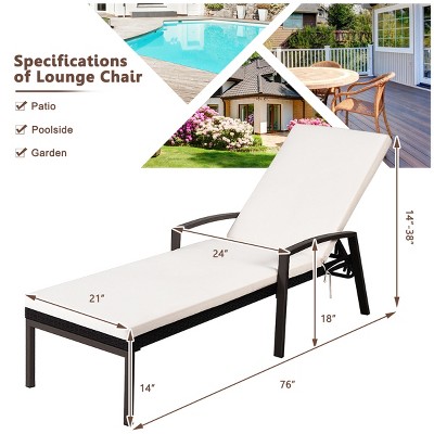 Beige Steel and Rattan Outdoor Chaise Lounge with Cushions