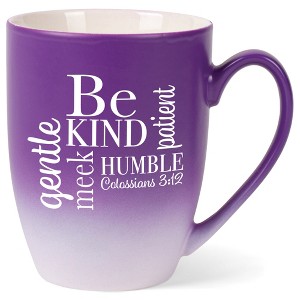 Elanze Designs Be Kind, Humble, Gentle, Meek, Patient Colossians 3:12 Two Toned Ombre Matte Purple and White 12 ounce Ceramic Stoneware Coffee Cup Mug - 1 of 1