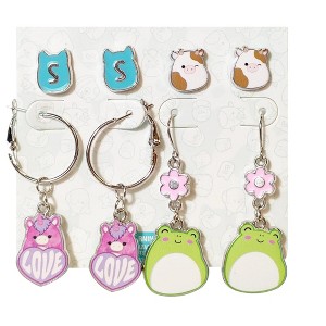 Squishmallows Earrings Gift Set, 2 Stud & 2 Fishhook Drops with Charms Squishmallows Jewelry for Girls - 1 of 4