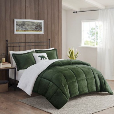 Sapphtopaz 4-Piece King Sheet Set, Plush Alternative Comforter Set, Sheets King Size Bed Set, Bedding with Decorative Pillow -Green & Ivory